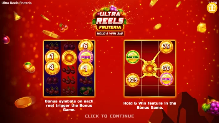 Ultra Reels Fruteria - startmeny og startknapp
